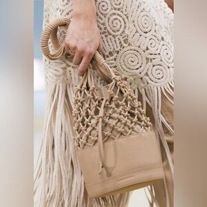 Designer Jonathon Simkhai top handles bucket bag soft leather, macrame, boho